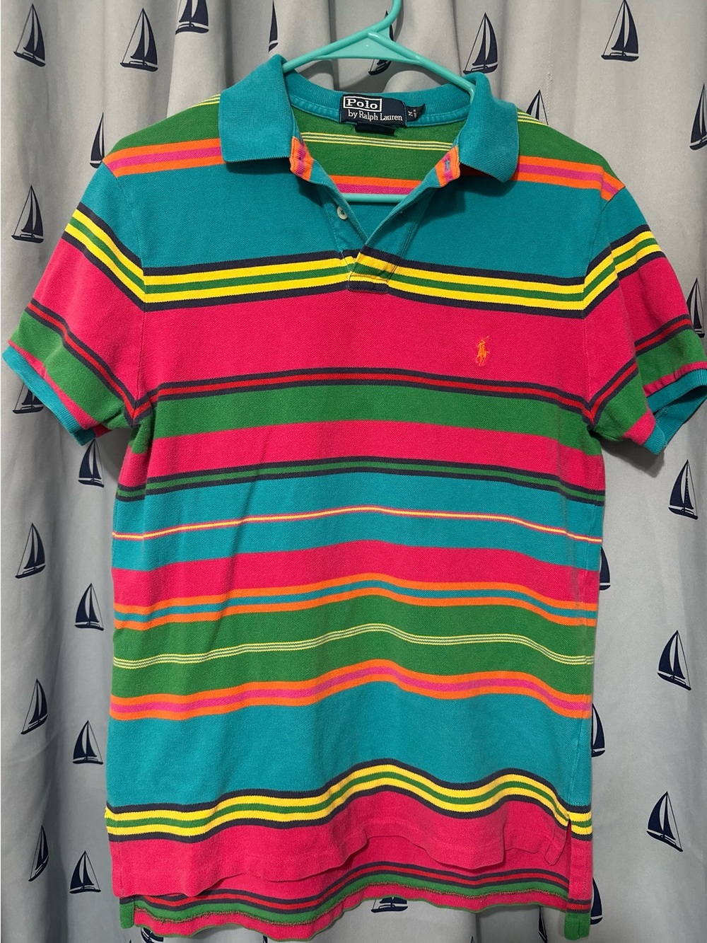 Vtg Polo Ralph Lauren Multicolor Striped Polo Shirt Mens Medium 90s Colorblock